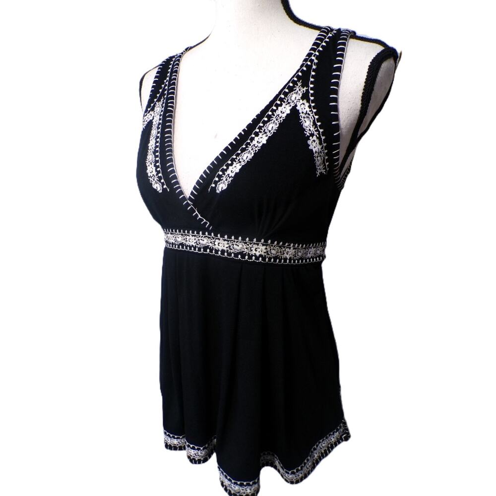 Y2k Wet Seal Babydoll top L Black White embroidery Coquette Whimsigoth fairygoth - Picture 3 of 13